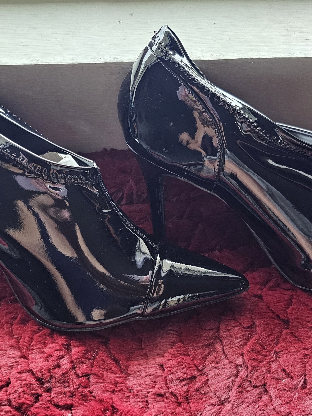 Patent Pointed-Toe Stiletto Bootie - Black